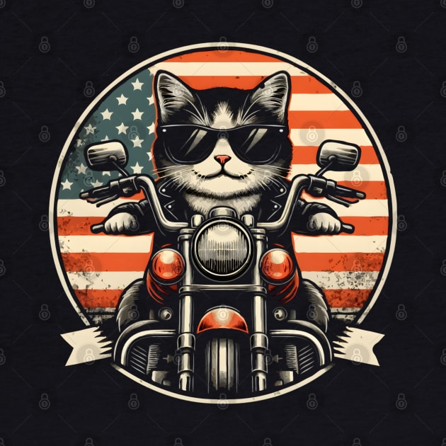 Funny Biker Cat Dad Motorcycle Rider Cat Lover Biker 4th Of July by TopTees